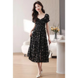 Summer New Thin And Gentle Flowers Holiday Travel Small Black Dress Medium Temperament