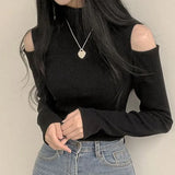 Korean Chic Early Spring Retro High-neck Strapless Design Slim Fit and Thin Long-sleeved Skin-friendly Bottoming T-shirt