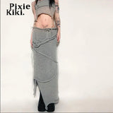 Distressed Knitted Sweater Dress Trashy Y2k Summer Outfits Two Piece Set Woman Fringe Long Skirt and Top