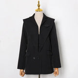 Solid Color Shoulder Pads Blazer For Women Long Sleeves Patchwork Irregular Suits Female 2022 Spring Fashion