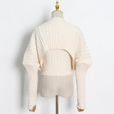Casual Knitted Women's Suit Square Collar Sleeveless Top Solid Long Sleeve Coat Slim Two Piece Set Women 2021