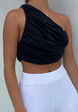 One Shoulder Pleated Party Crop