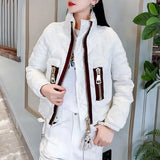 Women's Clothing Cotton Liner Quilted Coats Winter Casual Solid Color Stand Collar Stylish Spliced Zipper Straight Down
