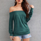 Women Top Sexy Slash Neck Off Shoulder Shirt Solid Color 2021 Summer Autumn Long Sleeve T-shirts Ladies Oversize