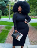 Plus Size Black Casual Line Long Sleeve Long
