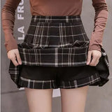 Korean Fashion Wool Plaid Skirt Harajuku All-match A-Line High Waist School Pleated Skirt Preppy Sweet Kawaii Mini