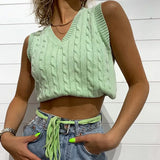 SUCHCUTE girl Sweater Vest women jumper V Neck pullover Knitted Vests Women Preppy Style Crop Top Autumn 2020 solid