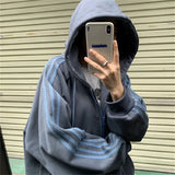 Oversized Zip Hooded Sweatshirt Autumn Jacket Women Korean Fashion Spring Clothes Harajuku Print Long Sleeve Chic Zip-Up