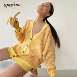 Free Shipping V-Neck Lantern Long Sleeve Cardigan Women Knitted Printed Oversized Sweater 2022 Fall New Single-Breasted