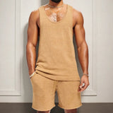 Men's Fan Men's Summer Knitted Two-Sleeve Leisure Hair Weaving Vest Set