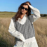 Casual Argyle Women's Vest Knitted Sleeveless Sweater Top For Women 2021 Autumn New V-Neck Pullover Vest Y2k