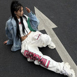 Dance Street Hiphop Slacks Sweating Loose-Ragging Large Print Broad Leg