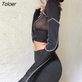 Hollow Out Shoulder Black Goth Woman Tshirts With Buckle Zip Up Slim Sexy Girl Techwear Stripe Long Sleeve Autumn