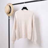 Pull Femme 2019 Winter Autumn Oversized Knitted Cashmere Sweater Women Lantern Sleeve Diamond Basic Thicken