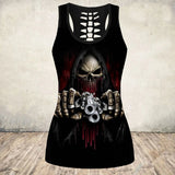 Skull Print Tank Top Women Halloween Cotton Sleeveless Tee Shirt Workout Black Vest