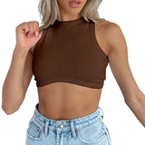 Toloer Women's New Women's Sexy Sleeveless Round Neck Rib Knit Vest Crop