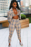 Casaul Check Design Long sleeve Turn down Collar Outer & Bra and Pant