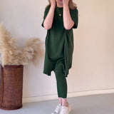 The Autumn Of 2025, The New Round-Neck Bat Shirt Is A Large-Size Loose Knitted Knitted Casual Two-Piece