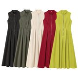 2025 New Women's Dress French Design Round Neckless Sleeveless Commuting Temperament Fan Flute