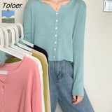Single Breasted Cardigans Women Tender Girls Long Sleeve Sunscreen Korean Style Knitted Cropped Sweaters Leisure