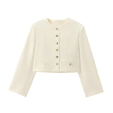 New Leisure Button Decoration Round Collar Short Coat 1237829-Outfit