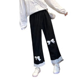 Kawaii Long Pants Women Autumn 2021 Bow Japanese Harajuku Cute Pants Female Lace Casual Lolita Pretty Vintage Clothing