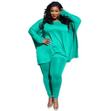 Plus Size Two Piece Sets for Womens Elastic Waist Long Sleeves Round Neck Solid Casual Loose Wholesale