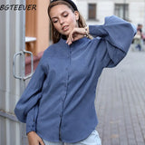 Vintage Lantern Sleeve Spring Summer Women Shirt Blouses Single Breasted Blouse Female Loose Shirts Tops blusas