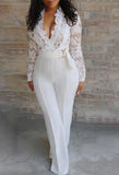 Formal White Lace Upper Elegant Party Jumpsuit with