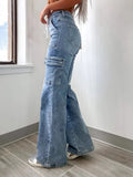 Sales 2025 New Straight Jeans Women's Casual With Multi-Bags Of