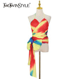 Hit Color Patchwork Bowknot Vests For Women Halter Sleeveless Backless Lace Up Sexy Camis Female New Summer