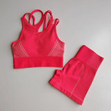 Seamless Gym Set Workout Clothes Women Short Sleeve Crop Tops Fitness Shorts Sports Wear Gym Clothing 2Pcs Sport