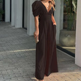 New Women's Short-Sleeved Stylish Elegant Large-Size Wide-Legged Jump-Legged