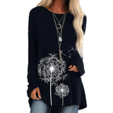 Long Sleeve Loose Cotton Print T-shirts Women Clothes Flower Casual Round O-Neck Pullover Tops