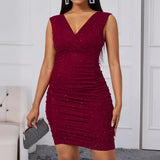 Solid-Color V-Neck Solid-Colored Sleeveless Sleeve-Less Sleeve-Bless Women's