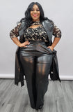 Plus Size Pocket PU Leather Long Vest And Pant 2 Piece