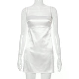 Backless Short Dress Summer Club Dress Ladies High Split Bandage Spaghetti Strap Solid Satin Dresses For Women Party