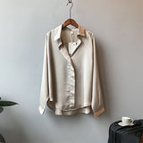 Summer Shirt Fashion Long Sleeve Satin Women's Shirt Vintage Street Silk Shirts Elegant Imitation Blouses and Shirts