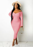 Knitting V-Neck Long Bodycon