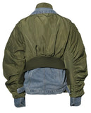 Casual Denim Patch Ruched Long Sleeve Padded