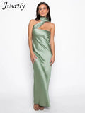 Women's Elegant Solid Long Maxi Dresses Halter Backless Sleeveless Suspender Dress Summer Sexy Street Casual Vestidos-Outfit