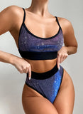 2 Piece High Waist Shiny Strap