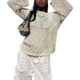 Shirt for Women y2k Clothes Spring Women's Clothing 2023 Latest Fashion Sexy Mesh Tops Knit Hollow out Loose Top-Outfit