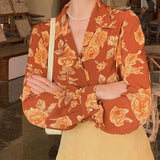 QWEEK Floral Print Shirt Women Vintage 90s Button Up Graphic Cardigan Beautiful Blouses Ladies Fall 2021 Aesthetic Elegant