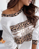 White Beading Leopard Print Long Sleeves Loose