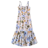 Retro French style Summer Cherry Print Midi Sling Dress Sexy Women Spliced Lace V neck Ruffles Hem Package Hips Long Robe-Outfit