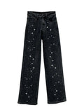 Women's Jeans High Waist Black Full Diamonds Straight Wide Leg Full Length Denim Pants 2024 Summer New Fashion 29L3958-Outfit