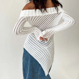2025 New French Open Shoulder Long Sleeve Design Knitting Wool Repair Outside The Dress