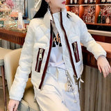 Women's Clothing Cotton Liner Quilted Coats Winter Casual Solid Color Stand Collar Stylish Spliced Zipper Straight Down