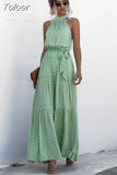 Long Dress Women Polka Dot Casual Beach Dresses Black Halter Strapless Yellow Sundress Vacation Dress Clothes For Women 319-0-Outfit